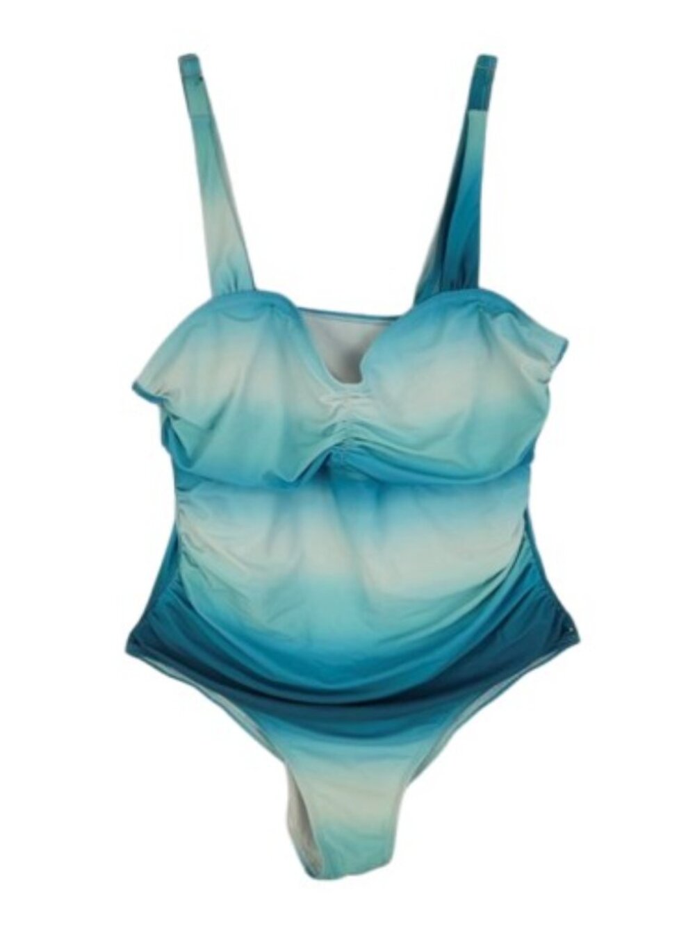Plus Size 2X Blue Ombre Tie Dye Ruched One Piece Swimsuit